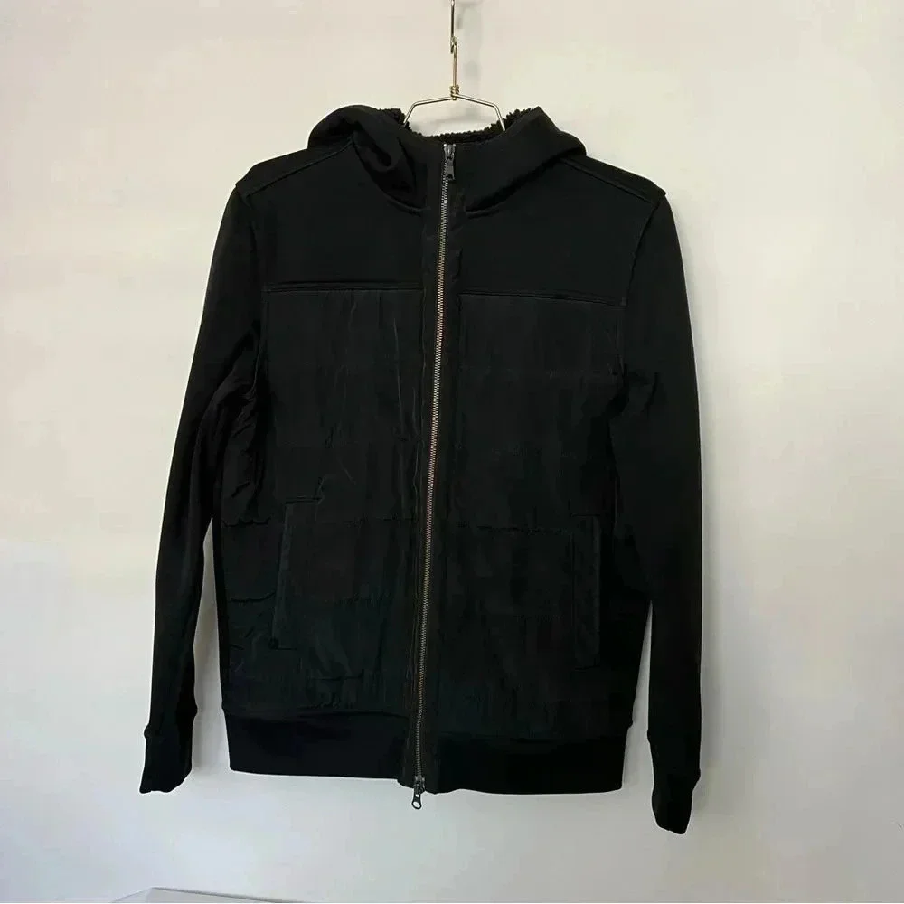 Banana Republic Black Jacket With Sherpa Hooded Scuba Arms Size Medium